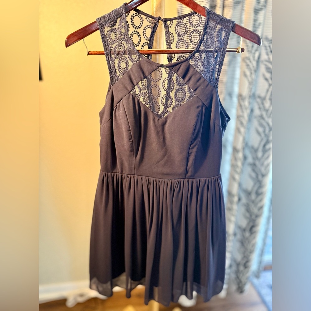 City Triangles Blue Junior’s Formal Prom Lace Mini Dress